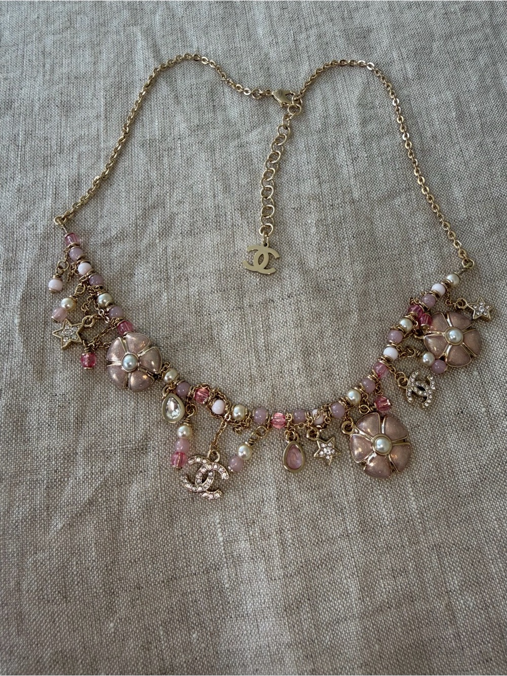 🌸CHANEL Gold Chain Necklace with Pink Floral Charms🌸 - Picture 7 of 9